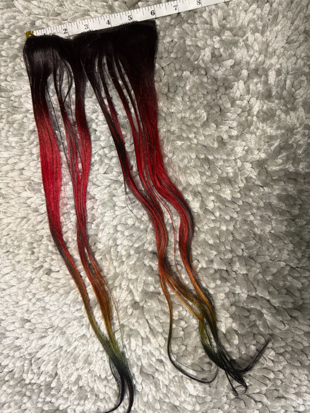 Multi-Tone Red Ombre Clip-In Hair Extensions with Yellow & Orange Accents - Picture 5 of 6